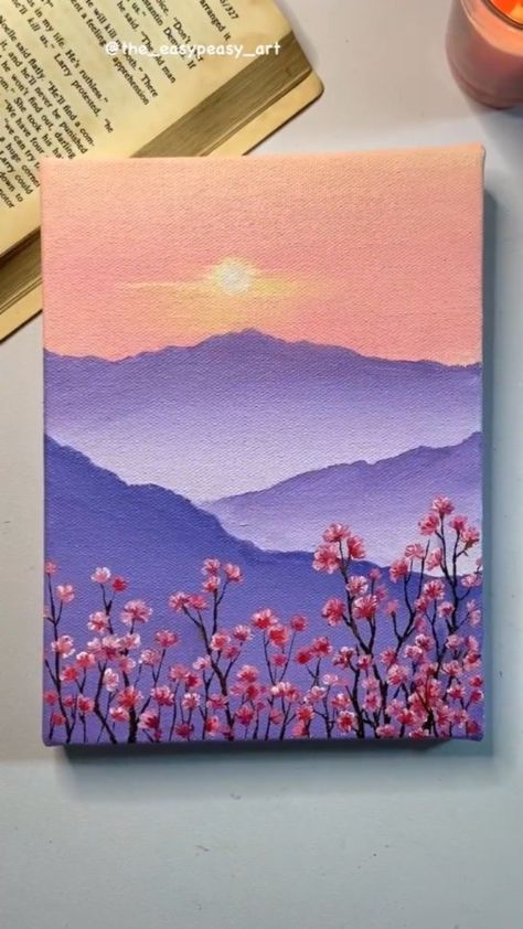 Art I Deas, Beautiful Paintings For Home, Pretty Canvas Painting Ideas Easy, Simple Pretty Paintings Canvas Ideas, Lavender Sky Painting, Simple Painting Ideas For Beginners Acrylics, Difficult Painting Ideas, Pretty Things To Paint Easy, Painting Ideas For Large Canvas