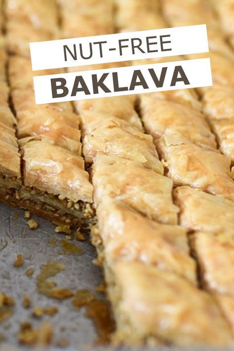 Looking for a delicious baklawa recipe that doesn't include nuts? Look no further! This version, which uses a combination of seeds instead of nuts, is just as buttery, crisp, and fragrant as the traditional version. Plus, it's nut free so everyone can enjoy it! Nut Free Baklava, Baklava Recipe Easy, Nut Free Desserts, Regional Recipes, Baklava Recipe, Lebanese Food, Nut Recipes, Sweet Recipes Desserts, Lebanese Recipes