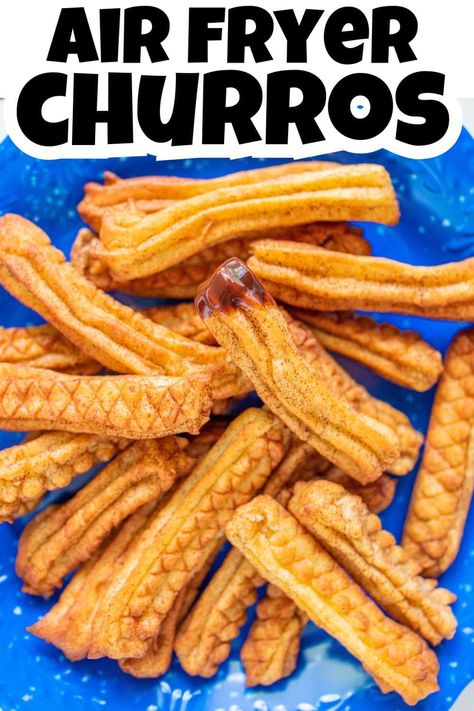 Air Fryer Churros Pin. Fried Churros Recipe, Air Fryer Churros Recipe, Air Fryer Treats, Air Fryer Churros, Churro Recipe, Mouthwatering Desserts, Air Fryer Recipes Dessert, No Bake Cherry Cheesecake, Churros Recipe