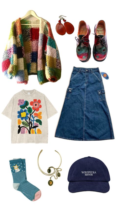 Art Teacher Outfits, Artsy Outfit, Funky Outfits, Clothes And Accessories, Mode Inspiration, Lookbook Outfits, Teen Fashion Outfits, Dress Code, Outfits Casuales