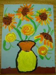 Van Gogh's Sunflowers: 1st grade paintings Van Gogh Art Lesson, Senior Infants, Van Gogh Flowers, Artist Van Gogh, First Grade Art, Pottery Lessons, Art Valentines, 2nd Grade Art, Grandparenting