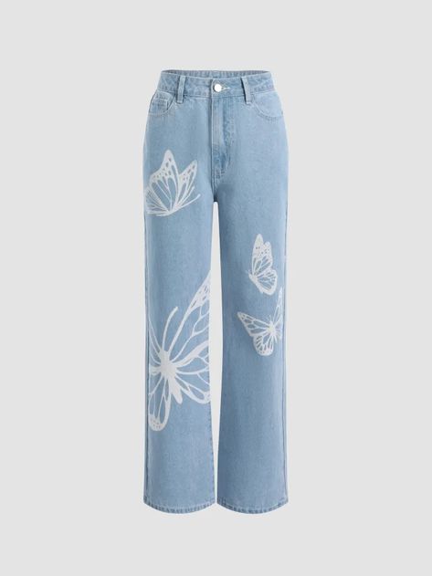 Denim Patterns, Clothing Details, Easy Trendy Outfits, Straight Leg Trousers, Trendy Clothes For Women, Girly Outfits, Butterfly Print, Wide Leg Trousers, Happy Hour