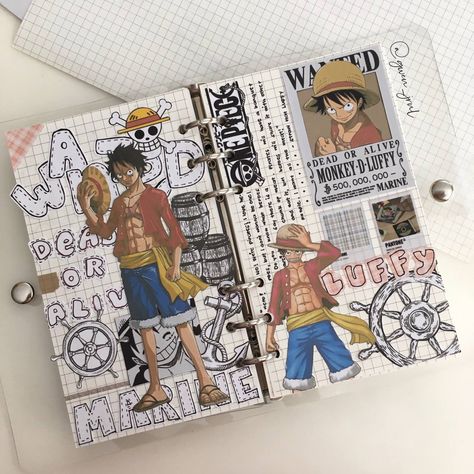 One Piece Scrapbook, One Piece Anime Journal, One Piece Journal Ideas, One Piece Journal, Bullet Journal Films, Small Sketchbook, Journal Inspiration Writing, Anime Journal, Art Journal Cover