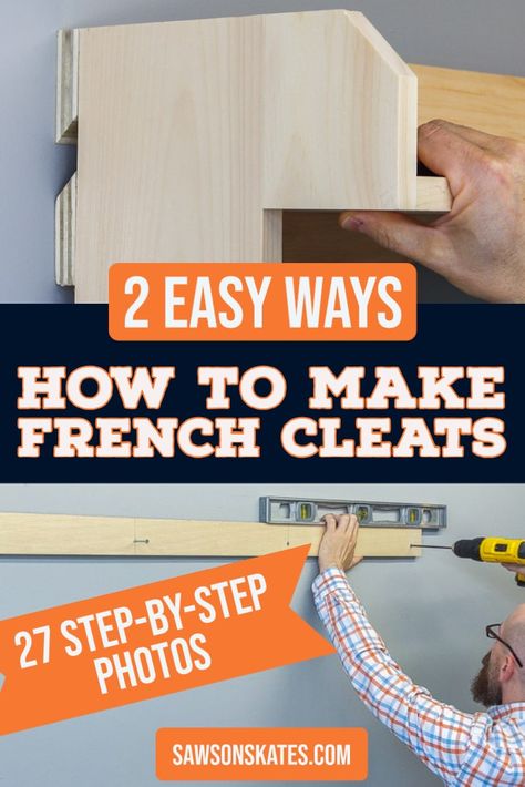 French cleats are a simple, strong way to hang heavy objects. Learn two easy ways to make a DIY french cleat. Plus, I’ll show you step-by-step how to install it on the wall. French Cleat Storage, Rigid Foam Insulation, French Cleats, French Cleat, Wood Shop Projects, Free Woodworking Plans, Wood Working For Beginners, Diy Garage, Woodworking Plans Free