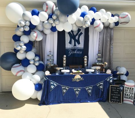 Yankees Birthday Party Decorations, Yankee Party Decorations, Yankees Party Decorations, New York Yankees Party Ideas, Ny Yankees Birthday Party, White Sox Birthday Party, Yankees Theme Birthday Party, Yankees First Birthday, New York Yankees Birthday Party Ideas