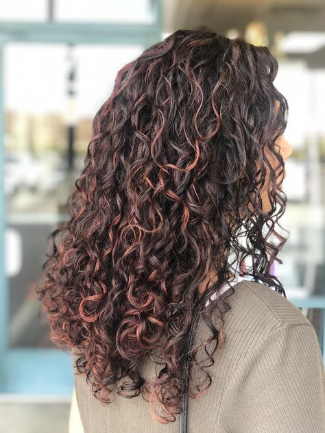 Curly Red Highlights, Curly Hair Red Highlights, Red Highlights In Brown Hair Curly, Pintura Highlights Curly, Red Highlights In Brown Hair, Curly Highlights, Dark Curly Hair, Highlights Curly Hair, Brown Curly Hair