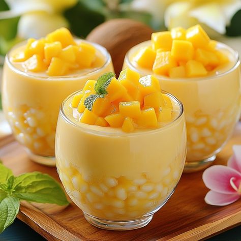 Mango Sago Dessert, Sago Dessert, Sago Pearls, Mango Sago, Tropical Desserts, Milk And Sugar, Instagram Recipes, Mango Puree, Sweet Cravings