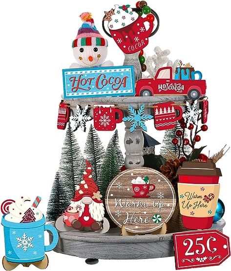 Holiday Hot Cocoa Bar, Winter Kitchen, Christmas Tiered Tray Decor, Christmas Tiered Tray, Cocoa Christmas, Christmas Tabletop Decor, Hot Cocoa Bar, Hot Chocolate Bars, Table Shelf