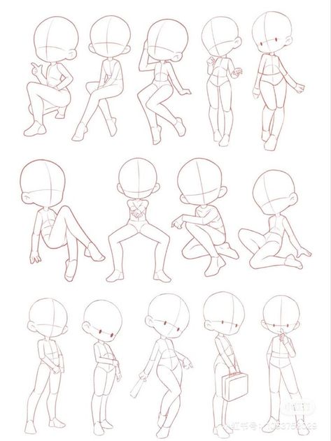 Easy Chibi Drawings, Drawing Art Aesthetic, Base Chibi, Figures Drawing, Chibi Base, Face Parts, Drawing Bases, Chibi Body, Chibi Sketch