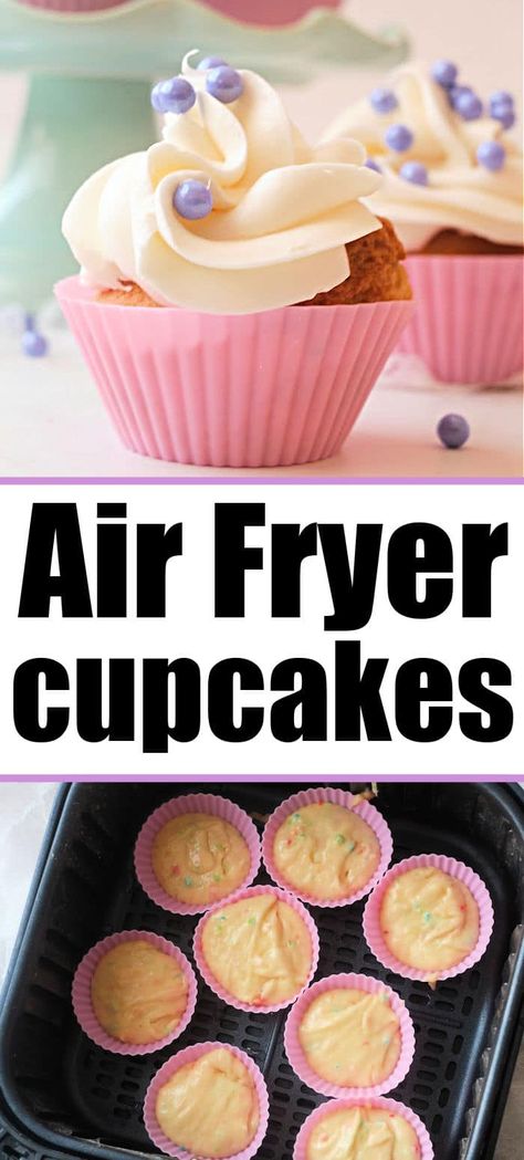 Air fryer cupcakes is a great way to bake dessert in a small batch. NO need to heat up your house and oven, baking in an air fryer rocks. Air Fryer Cupcakes, Air Fryer Cake Recipes, Making Cupcakes, Air Fryer Recipes Dessert, New Air Fryer Recipes, Cupcake Holders, Cake Mix Ingredients, Cupcake Mix, Air Fryer Oven Recipes