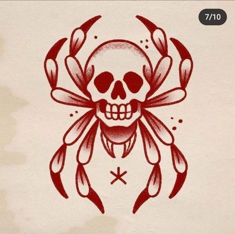 Spider Skull Tattoo, Skull Tattoo Traditional, Traditional Tattoo Outline, Traditional Tattoo Stencils, Traditional Tattoo Drawings, Spider Skull, Skull Spider, Chain Tattoo, Tattoo Old School