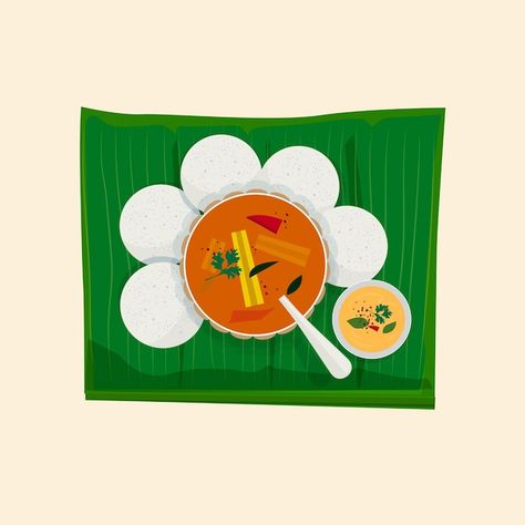 Idli Sambar Illustration, South Indian Restaurant Logo, South Indian Food Illustration, South Indian Illustration, Sambar Idli, Cookbook Journal, School Drawings, Idli Sambar, Cute Cartoon Food