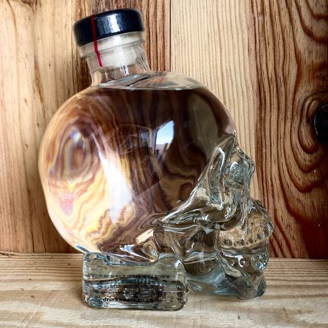 10 Ways To Upcycle A Crystal Head Vodka Skull Bottle Crystal Liquor Bottles, Skull Vodka Bottle, Crystal Skull Vodka, Skull Decanter, Liquor Bottle Lights, Crystal Head Vodka, Skull Bottle, Skull Wine, Bottle Terrarium