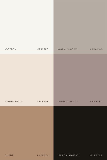 Urban, Moody, Warm Neutral color palette for an elegant interior. Light Moody Color Palette, Feminine Whole House Paint Palette, Upscale Color Palette, Stylish Color Palette, Bedroom Color Pallet Ideas, Hotel Color Palette, Dark Neutral Color Palette, Old Money Color Palette, Edgy Color Palette