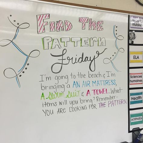 This one is going to be tough... I already am surrounded by "Mme, what?!? I don't get it..." Lol oh Kiddlets, I'm making you think on a Friday#miss5thswhiteboard #teachersfollowteachers #teachersofinstagram #iteachtoo #iteach7th Friday Whiteboard, Whiteboard Activities, Whiteboard Writing, Whiteboard Prompts, Whiteboard Ideas, Classroom Whiteboard, Whiteboard Messages, Graffiti Ideas, Morning Board