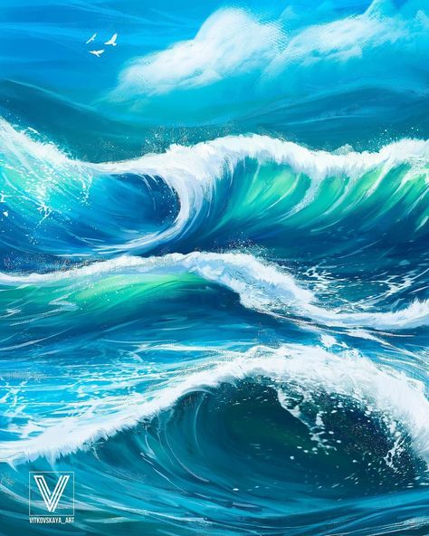 Ocean Wave Drawing, Wave Art Painting, Ocean Wallpapers, Coastal Inspired Art, Waves Aesthetic, Ocean Landscape Painting, Ocean Wave Painting, Summer Themes, Wave Drawing