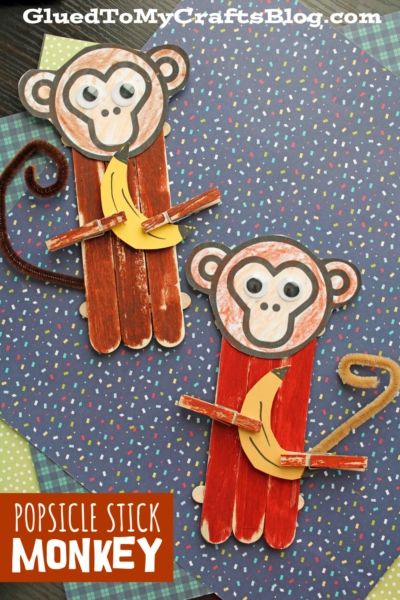 Popsicle Stick Monkey Puppet Hanging Monkey Craft, Monkey Puppet, Monkey Crafts, Hanging Monkey, Keepsake Crafts, Weekend Crafts, Puppet Crafts, Stick Art, Popsicle Stick