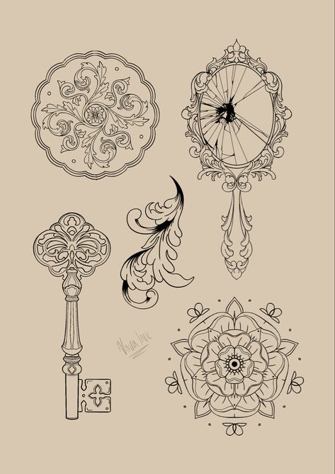 If it’s not baroque, don’t fix it 🪞 . . . #tattoo #tattooideas #tattooart #illustration #illustrator #baroque #baroqueart #baroquetattoo #art #design #drawing #mirrortattoo #keytattoo #mandala ✨please do not use my designs without purchase or permission ty✨ Baroque Mirror Tattoo, Mirror Frame Illustration, Rococo Tattoo Baroque, Antique Mirror Drawing, Vintage Jewelry Tattoo, Baroque Frame Drawing, Baroque Frame Tattoo, Baroque Art Drawing, Baroque Tattoo Sleeve