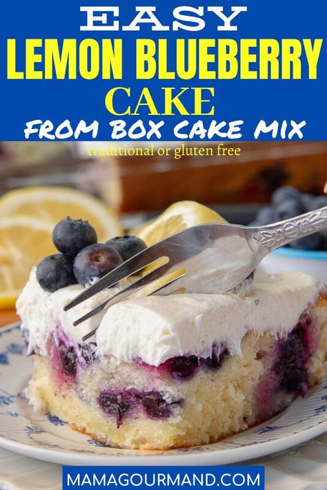 Box Mix Lemon Blueberry Cake, Cake Mix Lemon Blueberry Cake, Easy Boxed Cake Recipes, Lemon Blueberry Crazy Cake, Lemon Blueberry Box Cake, Lemon Blueberry Cake With Box Cake, Lemon Blueberry Cake Recipes Using Cake Mix Boxes, Gluten Free Lemon Blueberry Cake, Lemon Cake Mix Recipes Blueberry