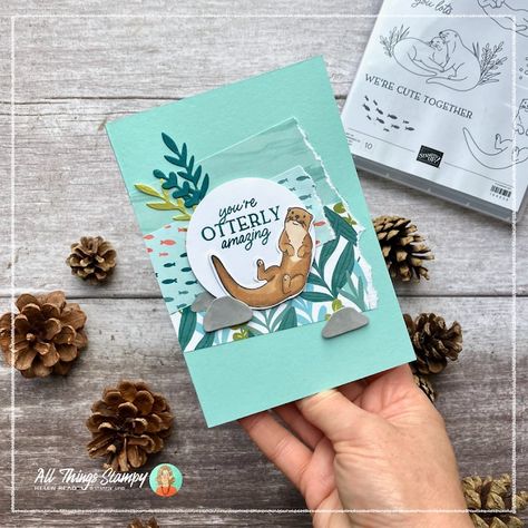 Stampin Up sneak peek otterly amazing adorable card scrapbook page Otterly Awesome Cards, Stampin Up Otterly Awesome Cards, Stampin Up Otterly Amazing, Awesome Otters Stampin Up Cards, Otterly Amazing Stampin Up Cards, Otter Cards, Adorable Otters, Otter Valentines, 5th November