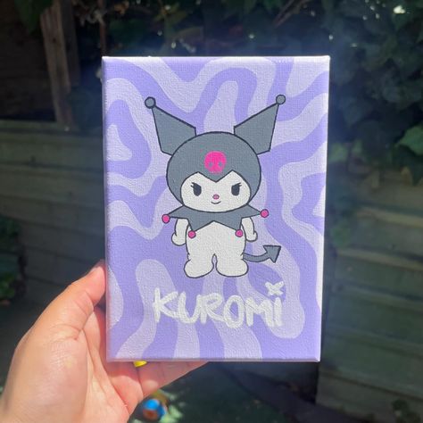 kuromi 💟 - now available on my etsy - 5x7 stretched canvas - been loving doing these small paintings of different sanrio characters! my messages are open to commissions or if anyone is interested in buying any artwork 💘 - #art #artist #artworks #painting #paintings #smallbusiness #sanrio #sanriopainting #sanriocore #kuromicore #kuromi Kuromi Painting, Sanrio Painting, My Messages, Crafty Mom, Sip N Paint, Canvas Drawings, Easy Canvas Art, Canvas Painting Designs, Crafty Moms