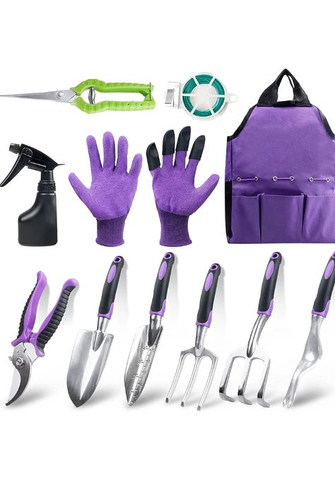 【11 Pieces Gardening Essentials】- COVACURE Garden Tools Set equipped with Pruning Shears, Garden Fork, Trowel, Transplanting Trowels, Hand Rake, Weeder, Handheld Sprayer, Digging Claw Gardening Gloves, 100ft Gardening Rope and Oxford Cloth Tote. With these garden tools, you can tackle just about any job in your yard. 【Sturdy 7075 Aluminum Alloy】- Garden tools Kit are made of 7075 Aluminum Alloy, Compared with other ordinary stainless steel, it is harder and more resistant to high temperature. Gardening Tool Kit, Tools Gift, Garden Works, Garden Bags, Hand Tool Kit, Garden Tool Storage, Tote Outfit, Garden Tool Set, Garden Tool