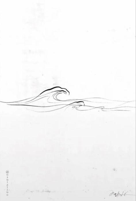 Self Soothing Tattoo, Water Small Tattoo, Unique Water Tattoos, Ocean Wave Line Drawing, Dainty Water Tattoos, Ocean Drawing Black And White, Its Just A Wave Tattoo, Ocean Style Tattoo, Water Aesthetic Tattoo