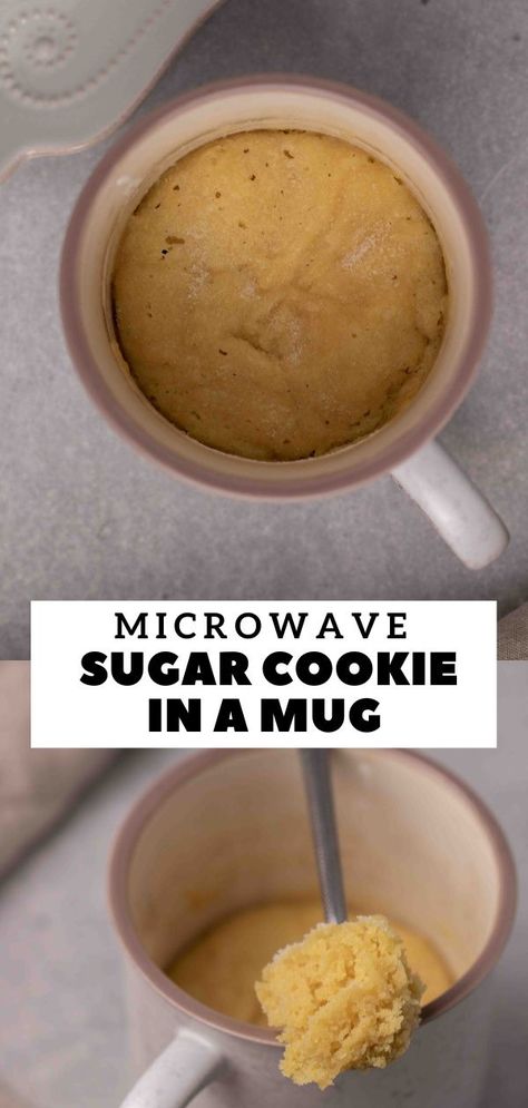 This microwave mug sugar cookie is the perfect single-serve dessert if you love holiday sugar cookies. It is made with a few simple ingredients plus one secret ingredient to keep it soft and chewy. It is even topped with granulated sugar to remind you of your favorite traditional sugar cookies! Get ready to satisfy all your holiday cravings with this festive recipe for one! #mugcookie #microwavedessert #microwavecookie #sugarcookieinamug #easyrecipe #smallbatch Sugar Cookie Mug Cake, Microwave Sugar Cookie, Cookie Mug Cake Recipe, Sugar Cookie In A Mug, Mug Sugar Cookie, Cookie Mug Cake, Mug Cookie Recipes, Cookie Mug, Soft Sugar Cookie