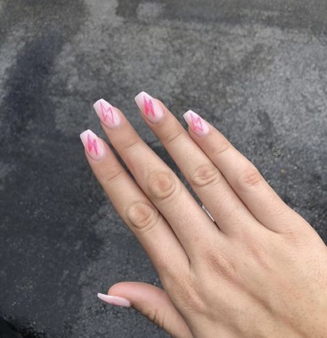 Pink Lighting Bolt Nails, Nails Lighting Bolt, Lighting Bolt Nails Designs, Hot Pink Acrylic Nails Coffin, Pink Acrylic Nails Coffin Short, Pink Fire Nails, Nail Art Hot Pink, Pink Acrylic Nails Coffin, Hot Pink Acrylic Nails