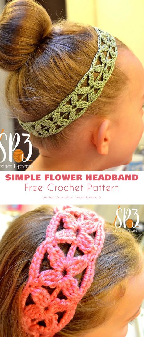 Simple Flower headband Beaded Crochet Headband, Crocheted Hairbands Free Patterns, Free Headband Crochet Patterns, Crochet Toddler Headband, Crochet Boho Headband, Crochet Bracelets Free Pattern, Crochet Summer Headband Pattern, Quick Crochet Headband, Crochet Hairbands Pattern Free