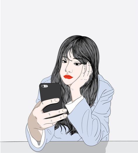 Looking At Phone, Mobile Vector, Bookish Content, Phone Drawing, Neon Quotes, Cover Wattpad, Monster Characters, Discord Pfp, Cartoon Girl Drawing