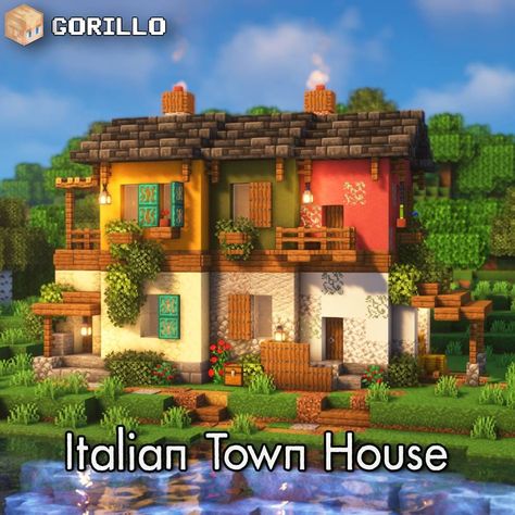 Hey there! Here is an Italian-inspired town house perfect for survival. Build downloads are available on Patreon. House Ideas Minecraft, Minecraft Rooms, Minecraft House Interior, Modern House Minecraft, Minecraft House Ideas, Minecraft Houses Survival, Minecraft Images, Minecraft Houses Blueprints, Italian Town