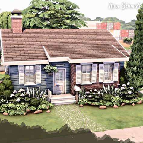 Base Game & Basement Treasures Basegame House Sims 4 Small, Ts4 Starter Home, Ts4 Base Game House, 70s Neighborhood, Sims 4 Floorplan Starter Home, Base Game House Sims 4, Sims Starter Home, Sims 4 Basement Ideas, Starter House Sims 4