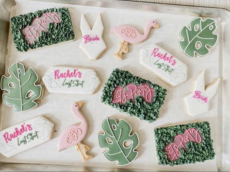 Pink And Green Cookies Decorated, Last Splash Bachelorette Party Cookies, Margarita Sugar Cookies, Last Splash Cookies, Esthetician Cookies, Bachelorette Party Cookies Decorated, Safari Desserts, Tropical Sugar Cookies, Neon Cookies