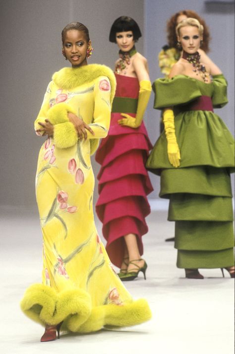 Emmanuel Ungaro, Jean Louis Scherrer, Fashion Collection Inspiration, Cherry Blossom Dress, Claude Montana, Louis Feraud, Head Scarf Styles, 20th Century Fashion, 90's Fashion