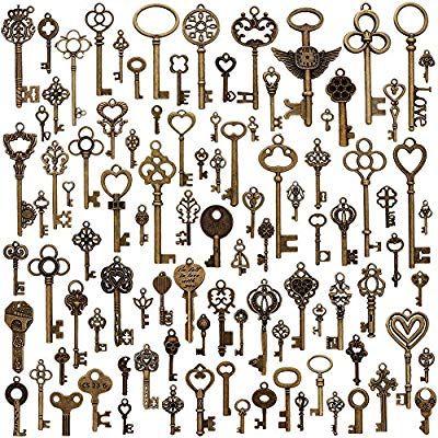 JuanYa 100 Pcs Vintage Antique Bronze Mixed Skeleton Key Charms Pendants DIY for Jewelry Making and Handmaking Key Charm Necklace, Play Kitchens, Vintage Skeleton Keys, Vintage Skeleton, King Do, Diy Pendant Necklace, Skeleton Keys, Diy Collier, Key Pendant Necklace