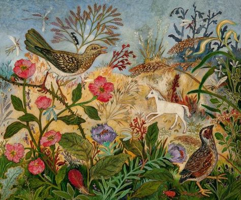 the charmed world of british folk artist anna pugh – Jama's Alphabet Soup Anna Pugh, Birds And The Bees, Naive Art, College Art, Book Illustration, Flower Painting, Animal Art, Beautiful Art, Folk Art