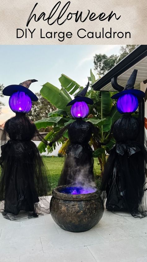 Large Cauldron, Diy Home Garden, Black Tub, Witch Cauldron, Crafty Decor, Reeded Glass, Witches Cauldron, Pool Noodle, Halloween Porch