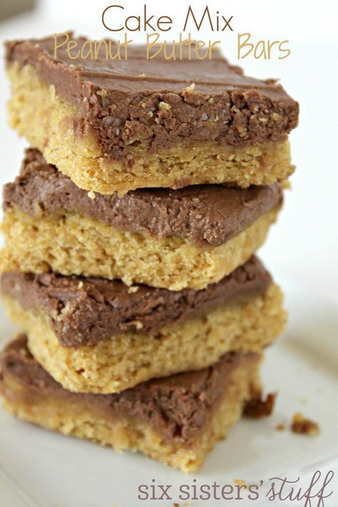 Cake Mix Peanut Butter Bars | Six Sisters' Stuff Cake Mix Peanut Butter Bars, Easy Peanut Butter Bars, Pumpkin Roll Recipe Easy, 6 Sisters, Cake Mix Bars, Peanut Butter Bars Recipe, Cake Mix Cookie Bars, Butter Desserts, Pumpkin Roll Cake