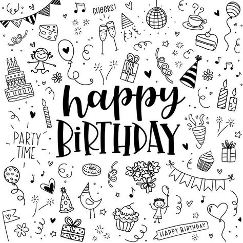 Doodles For Birthday, Bday Doodles, Cute Birthday Doodles, Doodle Happy Birthday, Handlettering Happy Birthday, Doodles Birthday, Birthday Doodles, Happy Birthday Doodles, Happy Birthday Drawings