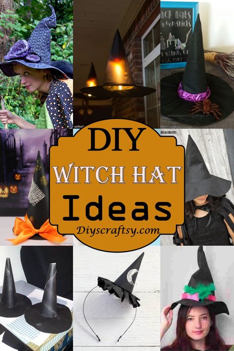 25 DIY Witch Hat Ideas Decorate Witches Hat Diy, How To Decorate A Witches Hat To Wear, Halloween Hat Ideas, Diy Witches Hat To Wear, Decorate Witch Hat Diy, Witch Hat Ideas Diy, How To Decorate A Witches Hat, Decorate A Witches Hat, Decorated Witches Hats Diy