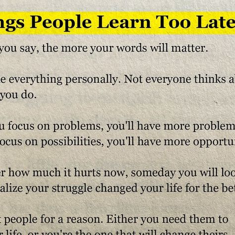 Library Mindset on Instagram: "10 Things People Learn Too Late In Life  Share this with a friend!" 10 Things People Learn Too Late, Learn Your Place In Peoples Life, Library Mindset, Productivity Goals, July 15, Too Late, Wisdom Quotes, You Changed, Life Quotes