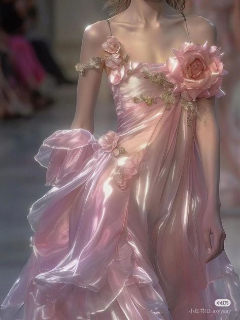 Garden Of Time Fashion, Pink Fantasy Outfit, Pretty Pink Dress, Ethereal Dresses, Iridescent Dress, Runway Fashion Couture, 파티 드레스, Fantasy Dresses, Fairytale Dress