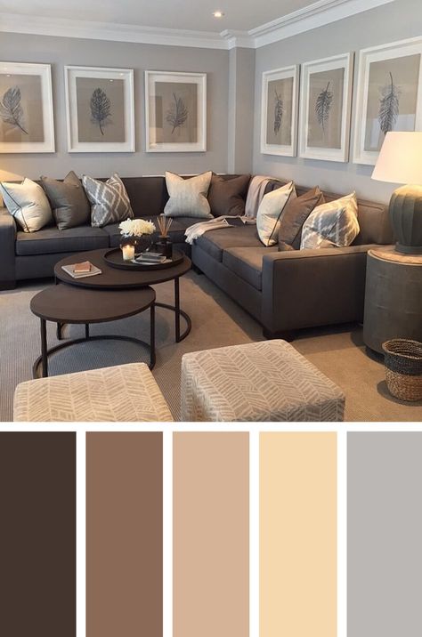 Grey And Brown Living Room, Good Living Room Colors, Living Room Decor Brown Couch, Colour Hallway, Living Room Color Schemes, Modern Hallway, Trendy Living Rooms, Room Color Schemes, Room Paint Colors