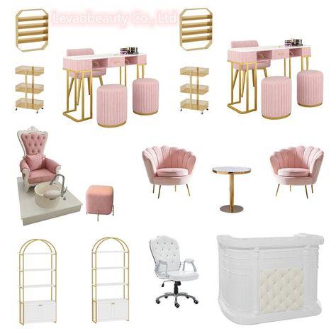 pink nail salon Beutysalon Design, Nail Spa Interior Design Small Spaces, Nail Shop Design, Manicure Furniture, Nails Studio Ideas Salons, Nail Studio Interior, Small Nail Salon Ideas, Home Nail Salon Ideas Small Spaces, Home Nail Salon Ideas