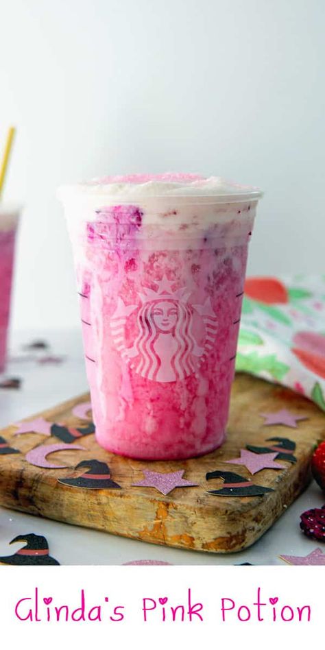 Starbucks is celebrating the launch of the Wicked movie with two special edition drinks based on the main characters. Glinda's Pink Potion is packed with stunning colors and fruity flavor and is easy to make at home with this copycat recipe! Diy Pink Drink Starbucks, Pink Drink Starbucks Recipe, Starbucks Pink Drink Recipe, Pink Potion, Pink Drink Starbucks, Vanilla Frappuccino, Copycat Starbucks Drinks, Frappuccino Starbucks, Pink Drink Recipes