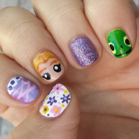 Nails Design For Kids, Tangled Nails, Disney Princess Nails, Disney Nail Designs, Disney Inspired Nails, Kids Nail Designs, Disney Nail, Nail Art Disney, Super Nails