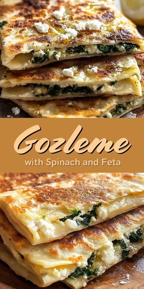 Gozleme with Spinach and Feta is a savory Turkish flatbread stuffed with spinach, feta, and herbs! 🥙🧀 Crispy on the outside and soft on the inside, this delicious dish is perfect for breakfast, lunch, or dinner. Serve it warm and enjoy the perfect blend of flavors and textures. 📌 Pin this recipe to make a tasty and satisfying spinach and feta gozleme for your next meal! #Gozleme #SpinachFeta #TurkishFood #SavoryFlatbread #EasyMeals #DeliciousAndSatisfying Turkish Spinach Recipe, Turkish Flatbread Recipe, Feta Flatbread, Gozleme Recipe, Turkish Flat Bread, Turkish Flatbread, Creamy Feta, Spinach Feta, Favorite Recipes Dinner