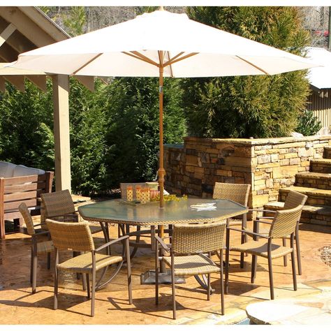 Tortuga Maracay 9 Piece Patio Dining Set - It may not be round, but at the Tortuga Maracay 9 Piece Patio Dining Set everyone can be a captain. Like Arthur's fabled Round Table, this... Large Backyard Landscaping, Table 8, Large Backyard, Wicker Chairs, Pergola Patio, Concrete Patio, Dining Sets, Patio Dining Set, Small Patio