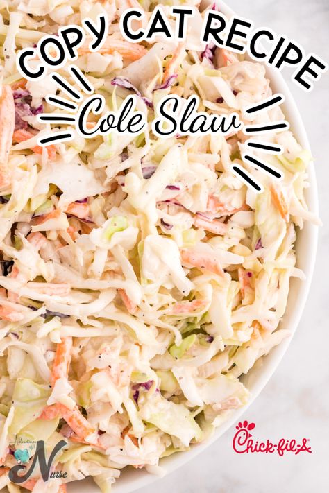 Chick Fil A Cole Slaw Copy Cat Recipe has a creamy and sweet dressing over delicious carrots and crunchy cabbage. Perfect to take to any picnic or family gathering. You won’t want to get the take-out anymore when you see how easy and delicious this recipe is. Chick Fil A Cole Slaw, Copycat Coleslaw, Easy Cole Slaw, Chick Fil A Copycat, Summer Entrees, Coleslaw Recipes, Copy Cat Recipe, Sweet Dressing, Easy Coleslaw